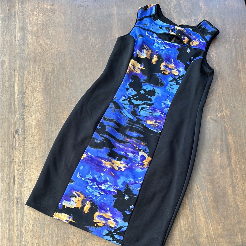 Cynthia Rowley Blue and Black Sheath Dress Square Neck Cocktail